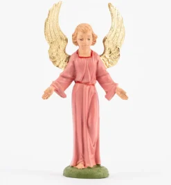 Angelo in piedi rosa per presepe colori tradizionali cm.10