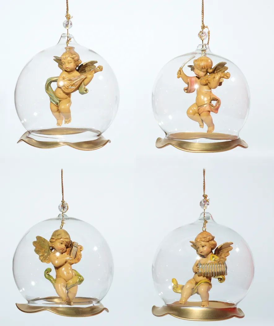 Assortimento 4 ornamenti in vetro soffiato da appendere (V1) cm.8