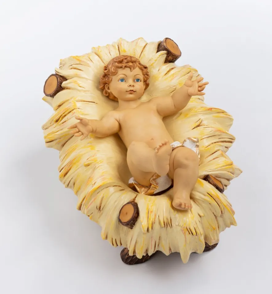 Bambino e culla in resina per presepe cm.125