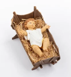 Bambino in resina e culla in legno per presepe cm.125