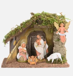Capanna n.58/L con 5 pezzi per presepe cm.9,5